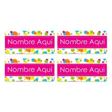 Bubbles Rectangle Name Label - Spanish