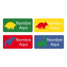 Dino Silhouette Rectangle Name Labels - Spanish