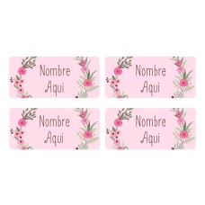 Flower Wreath Rectangle Name Labels - Spanish