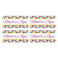 Hearts Rectangle Name Labels - Spanish