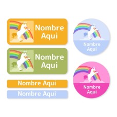 Paquete de etiquetas con nombres surtidas  de unicornio arco iris - ES