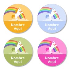 ES - Rainbow Unicorn Round Name Label