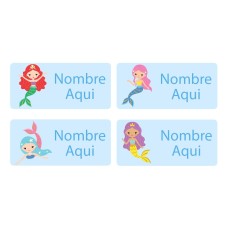 Mermaids Rectangle Name Labels - Spanish