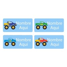Monster Truck Rectangle Name Labels - Spanish