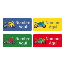 Motorbike Rectangle Name Labels - Spanish