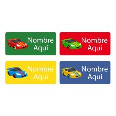 Racing Cars Rectangle Name Labels - Spanish