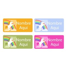 Rainbow Unicorn Rectangle Name Labels - Spanish